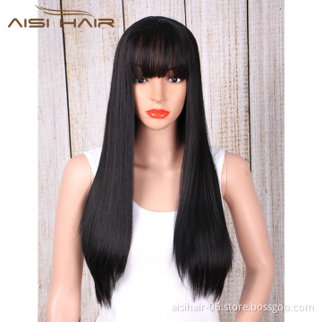Aisi Hair Long Straight Wig With Bangs For Women Synthetic Black Wigs High Temperature Fiber Long Hair Wigs
